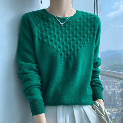 羊毛衫女圆领套头宽松打底衫
