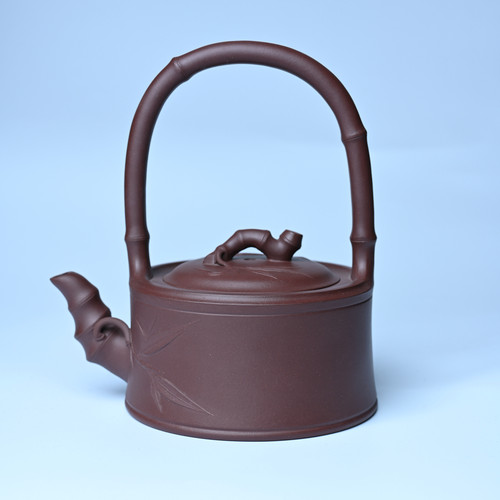 美壶网紫砂壶手工手制紫泥竹段提梁壶 茶壶 茶具 单壶400cc