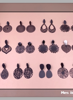 Bijoux  欧美复古黑色哑光镂空蕾丝神秘性感个性小众街拍耳钉耳环