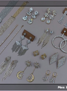 欧美复古经典超闪奢华质感水晶锆石礼服宴会耳钉耳环耳夹手链项链