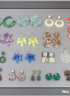 欧美复古夸张度假风亚克力花朵彩色撞色小众造型个性耳钉耳环耳夹