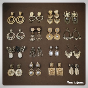 Bijoux欧美复古夸张金色珍珠浮雕设计感气质独特大耳钉无耳洞耳夹