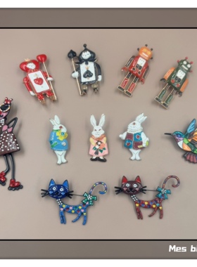 欧美复古小众卡通动物兔子红黑桃士兵机器人猫咪飞鸟百搭毛衣胸针
