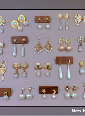 包邮Bijoux复古百搭优雅水滴珍珠文艺小众气质银针耳钉无耳洞耳夹