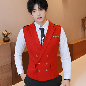 QS758*空少西装领男女款双排扣马甲台球俱乐部服务工作服P50