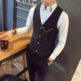 S8710-男士格子短马甲外套餐厅服务生理发师马甲工作服大码P50，男装背心/马甲，星座717A
