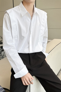 QS027*2024新款男青年中性纯色长袖衬衫个性小众另类衬衣P55图片