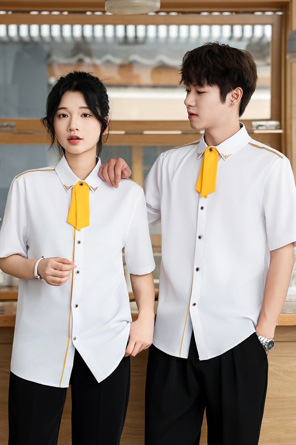 QC136*可定制LOGO短袖衬衫酒店餐厅服务员酒吧KTV服务生短袖P40,男装衬衫,星座717A
