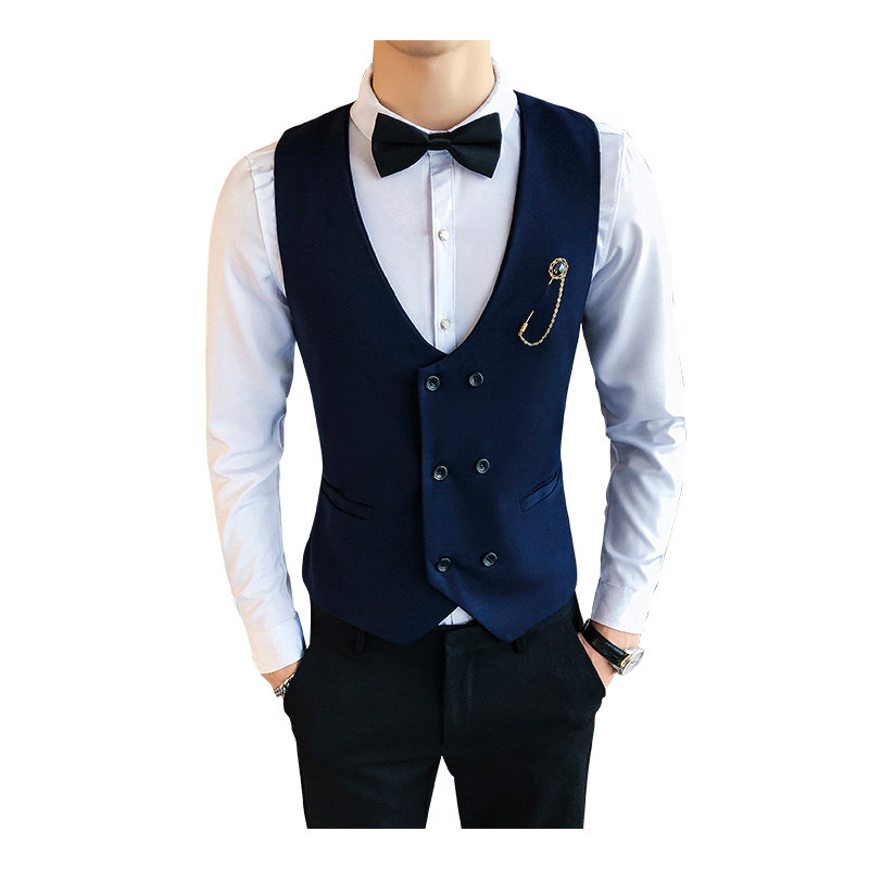 LP733-新款双排扣V领男马甲外套服务员马甲工作服大码P40,男装背心/马甲,星座717A