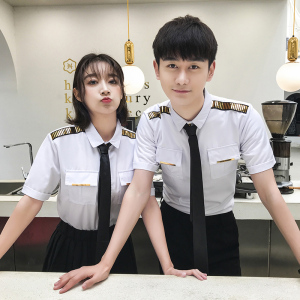 QC031*新款男女短袖衬衫空少肩章亮条装饰酒吧KTV工作服P40图片 QC031*新款男女短袖衬衫空少肩章亮条装饰酒吧KTV工作服P40图片