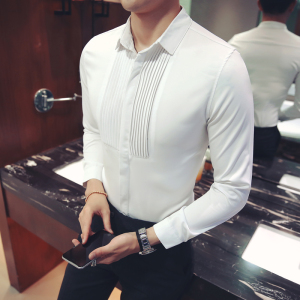 YC036-2023纯色潮男法式宫廷风婚礼伴郎衬衫理发店衬衣工作服P50