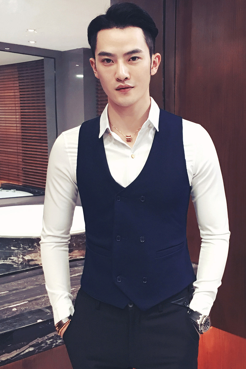 Y8733-W双排扣型男修身夜店酒吧服务生马甲男士休闲马甲潮P40,男装背心/马甲,星座717A