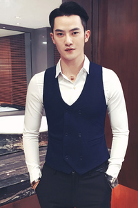 Y8733-W双排扣型男修身夜店酒吧服务生马甲男士休闲马甲潮P40图片