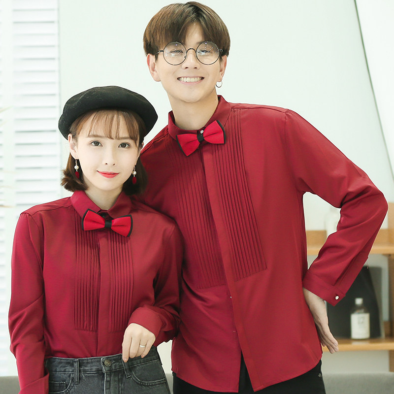 QC036-V英式学院情侣长袖衬衫夜店酒吧理发师男女款衬衣工作服P50图片