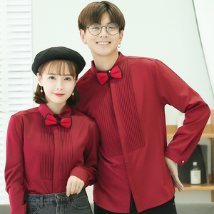 QC036-V英式学院情侣长袖衬衫夜店酒吧理发师男女款衬衣工作服P50图片
