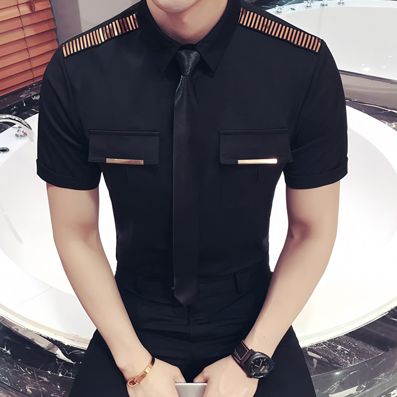 YC031-型男空少服短袖衬衫夜店KTV理发师可定制LOGO衬衣工作服P40,男装衬衫,星座717A