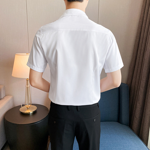 LT144*夏季青年衬衫短袖修身法式纯色工装演出服毕业服衬衣P45