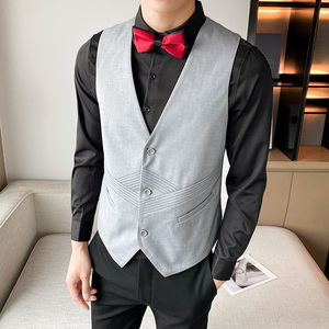 LT806*2022男V领单排扣修身马甲休闲马褂营业员潮工作服P50图片