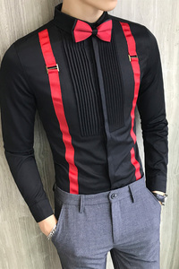 LT017-V假两件背带款男士长袖衬衫工装夜店KT少爷装工作服P50图片
