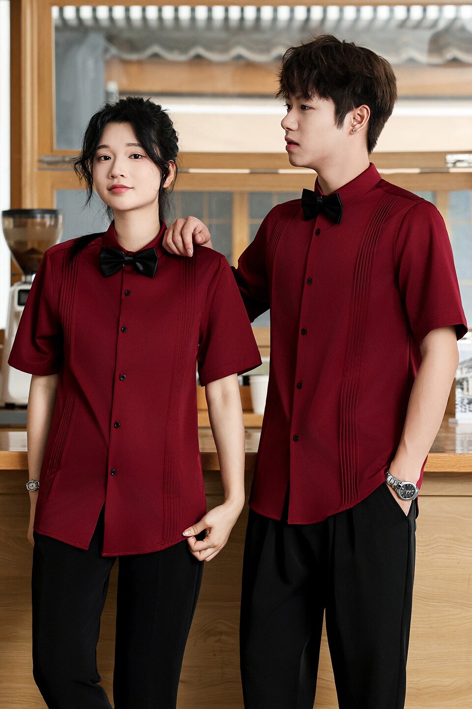 QC144*西餐厅男女同款短袖衬衫酒吧夜店服务员工装道具服装P40,男装衬衫,星座717A