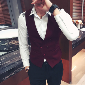 Y8706-2020男双排扣单马甲外套KTV酒吧服务生马甲工作服大码P50图片