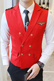 Y8758-V时尚男韩版修身短款双排扣马甲工作服肩章马甲外套黑色P48，男装背心/马甲，星座717A