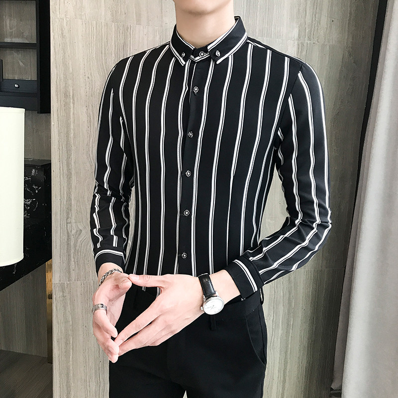 LT005-新款经典条纹男条纹衬衫衬衣型男社会小伙衬衣大码P45,男装衬衫,星座717A