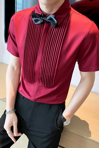 LT143*夏季男士法式短袖衬衫KTV夜店工作服男女款纯色衬衣P45图片