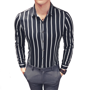 YC005-型男经典条纹长袖衬衫工作服理发师KTV衬衫工装大码男P45图片