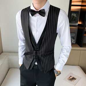 LT805*男青年条纹假两件马甲夜店酒吧KTV背心休闲工作服P50图片