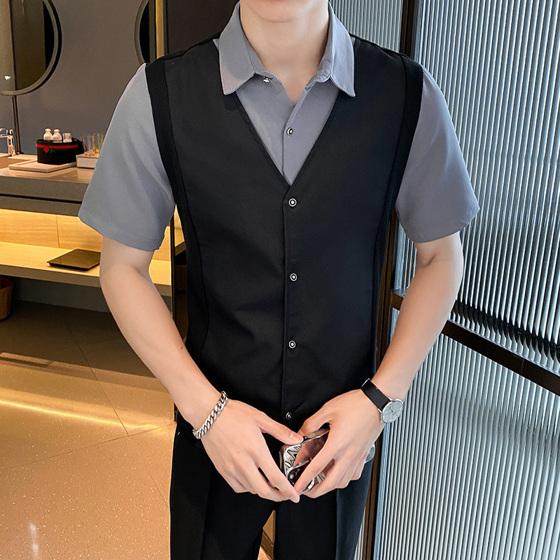 LT146*男士假两件衬衫短袖衬衣KTV夜店酒吧工作服男休闲衬衫P50,男装衬衫,星座717A