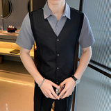 LT146*男士假两件衬衫短袖衬衣KTV夜店酒吧工作服男休闲衬衫P50，男装衬衫，星座717A