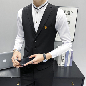 LP811*新款男笑脸多口袋翻领单排扣休闲马甲服务员马甲外套P50图片