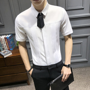 LT119-可拆卸领结男潮短袖衬衫空少衬衫服务员发型师衬衣P45图片