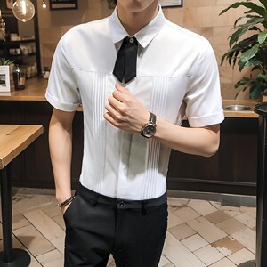 LT119-可拆卸领结男女潮营业员短袖衬衫定制LOGO短袖衬衣P40图片