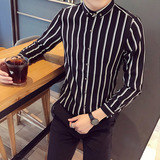 SC005-V春季新款男学生青年寸衣大码发型师条纹衬衫工作服P45，男装衬衫，星座717A