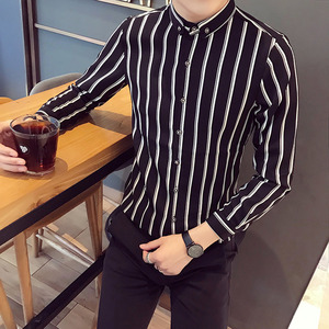 SC005-V春季新款男学生青年寸衣大码发型师条纹衬衫工作服P45图片