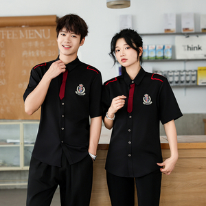 QC137*领结装饰学院风夜店酒吧KTV男女同款工作服短袖衬衣P40图片