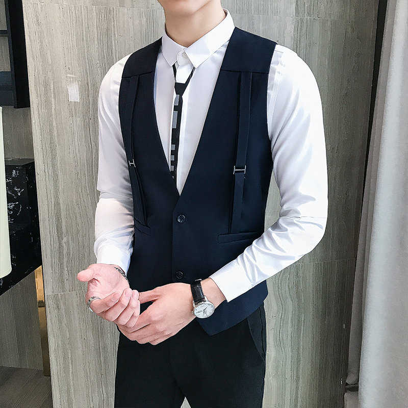 LP781-新款背带装饰男修身短款马甲潮个性马甲外套P50,男装背心/马甲,星座717A
