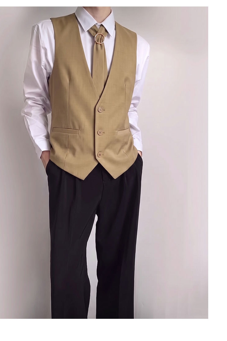 QS806*卡其色个性领带装饰V领马甲外套KTV演出服潮马甲P55,男装背心/马甲,星座717A