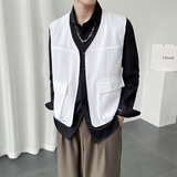 QS022*青年黑色多口袋男休闲轻奢马甲外套P35，男装背心/马甲，星座717A
