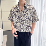 QS064*夏季男潮宽松短袖花衬衫复古青年衬衣小众半袖P45，男装衬衫，星座717A