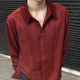 QS036*褶皱法式男长袖衬衫酒红色P48，男装衬衫，星座717A