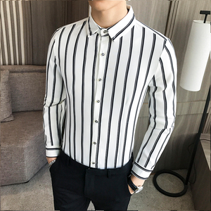 LT005-新款经典条纹男条纹衬衫衬衣型男社会小伙衬衣大码P45,搭配冰淇淋的衬衫图片
