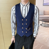 8734*新款链条装饰双排扣男休闲马甲酒吧工作服P50，男装背心/马甲，星座717A