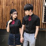 QC119*领结装饰男潮短袖衬衫男女服务员餐厅服务员工作服P40，男装衬衫，星座717A