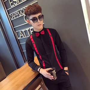 SC017-V男潮背带长袖衬衣正式礼服婚礼夜店酒吧KT工作服衬衣P48图片