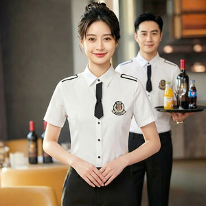 GZ137*领带装饰男女同款餐厅酒吧KTV夜店短袖衬衫工作服P45图片