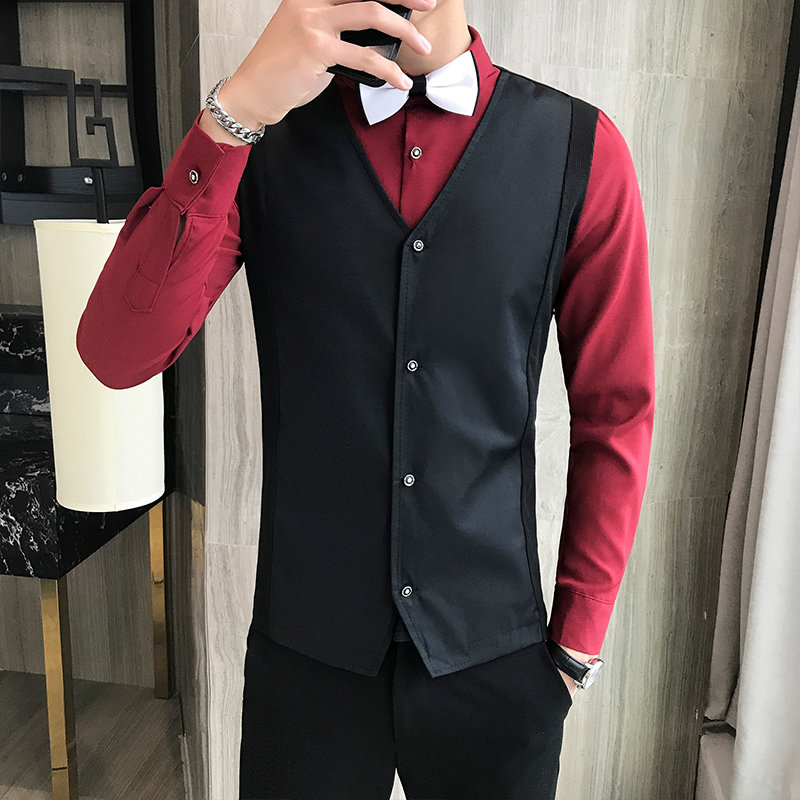 LT101-经典纯色马甲衬衫两件套夜店酒吧KTV发型师工作服套装P55,男装衬衫,星座717A