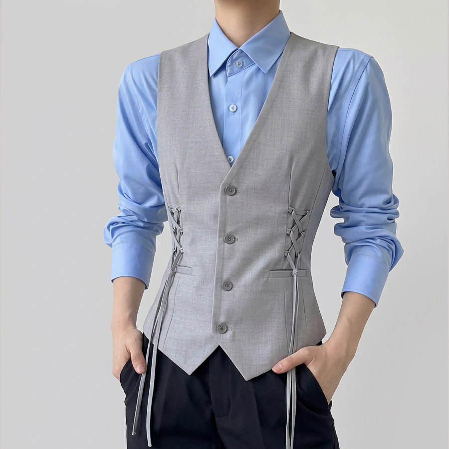 QS203*浅灰编织带苏格兰风短马甲外套中性马甲P58,男装背心/马甲,星座717A